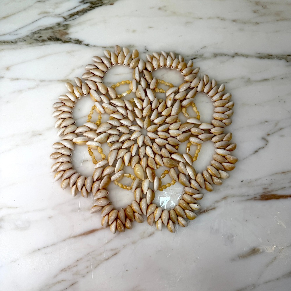 Vintage 70s Seashell Trivet 9.5" Floral Coastal Plant Stand Boho Decor